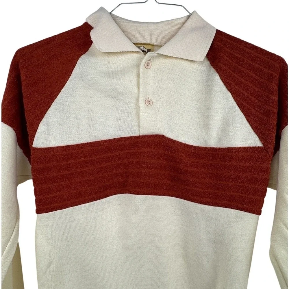 VTG‎ 70's Cream Rust Collared Sweater Hipster Disco Retro Dad A Trifle Bit XS/S